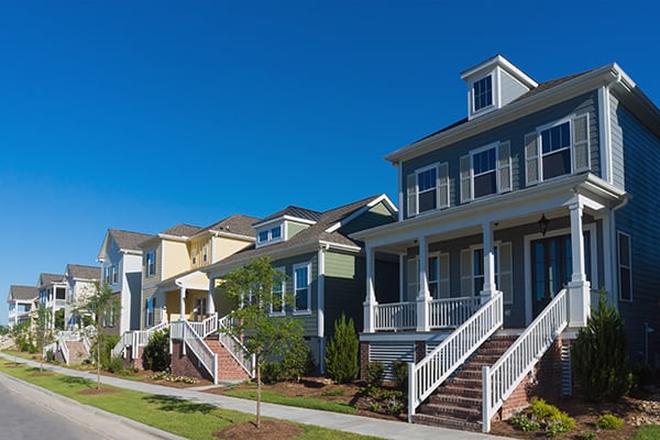 Street of residential houses with porches